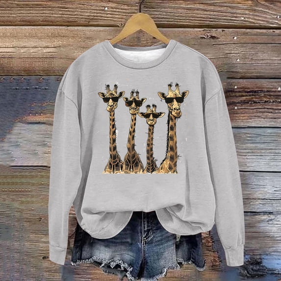 BVOFAR Sweatshirts for Women Trendy Graphic Fleece Pullover Giraffe Print Long Sleeve Tops Winter Casual Crew Neck Sweatshirt 2024
