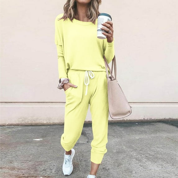 BVOFAR Sweatsuits for Women 2 Piece Outfits Long Sleeve Round Neck Tops and Long Pants Solid Color Casual Tracksuit Sets with Pockets