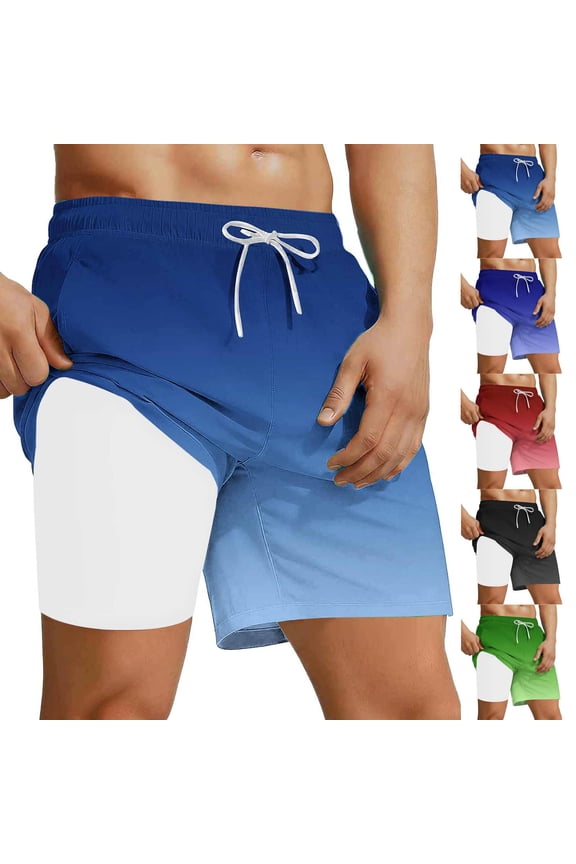 Swim Trunks for Men with Compression Liner 2 in 1 Quick Dry Bathing Suit Beach Shorts with Pockets Fashion Gradient Swimsuits Black XL