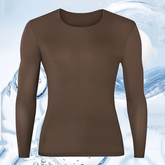 BVOFAR Thermal Compression Shirts Lightweight Long Sleeve Undershirt Athletic Base Layer Top for Soccer Football BrownL