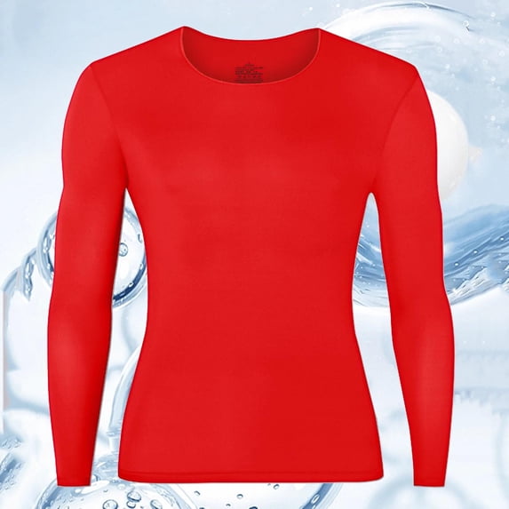 BVOFAR Thermal Compression Shirts Lightweight Long Sleeve Undershirt Athletic Base Layer Top for Soccer Football RedL