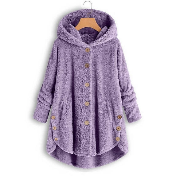 BVOFAR Thick Winter Coats for Women Casual Cute Sherpa Coat Fuzzy Fleece Warm Jackets Button Down Long Sleeve Hooded Jacket Plus Size Loose Home Coats with Pockets