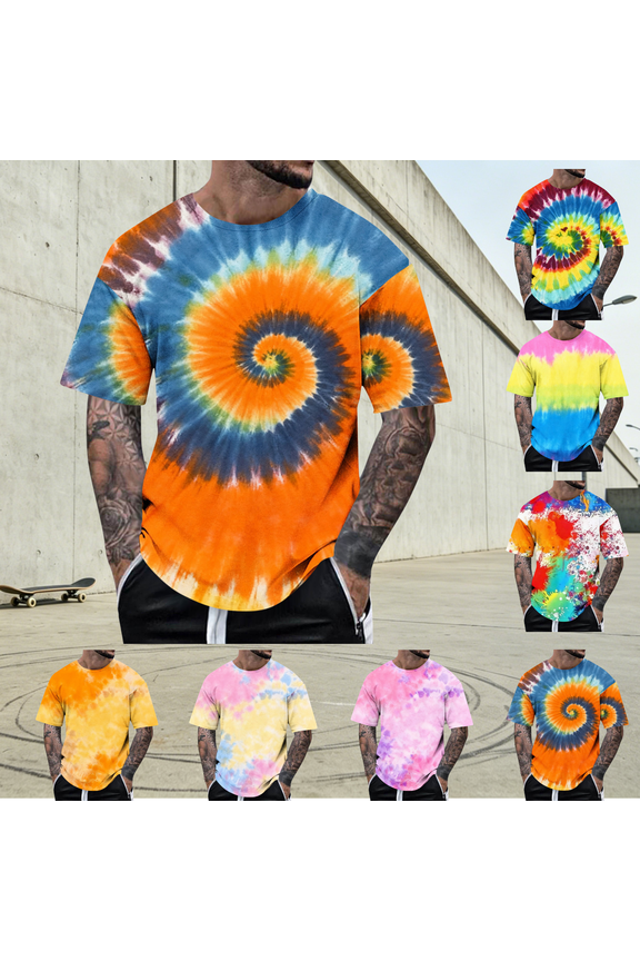 Tie Dye T Shirts for Man Big and Tall Short Sleeve Boxy Shirts Casual Crew Neck Loose T-Shirts Funny Printed Graphic Tee Funky Tops Pink XXXXL