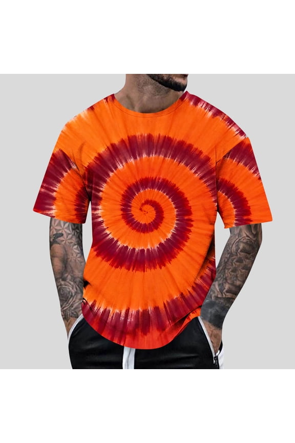 Tie Dye T-Shirts for Men Short Sleeve Crewneck T Shirt Spiral Streak Graphic Tees Funky Hip Hop Tops Orange XL