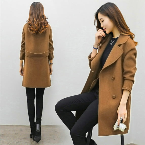 BVOFAR Trench Coat for Women Double Breasted Notched Lapel Long Peacoat Winter Long Sleeve Overcoats with Pockets Fall Winter Jackets