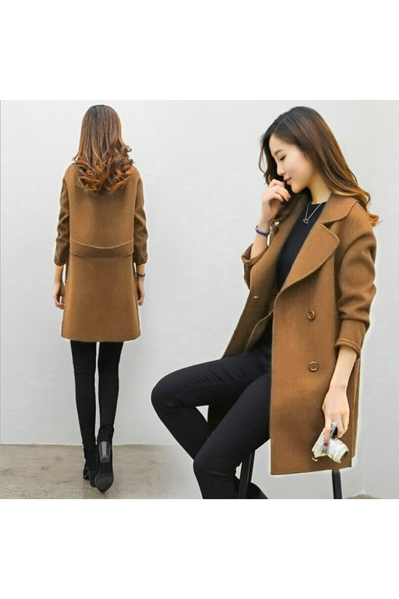 Trench Coat for Women Double Breasted Notched Lapel Long Peacoat Winter Long Sleeve Overcoats with Pockets Fall Winter Jackets