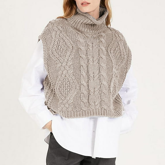 BVOFAR Turtleneck Sweater Vest for Women Trendy Cable Knit Sleeveless Tank Tops Oversized Solid Color Jumpers Fall Winter Fashion Pullover