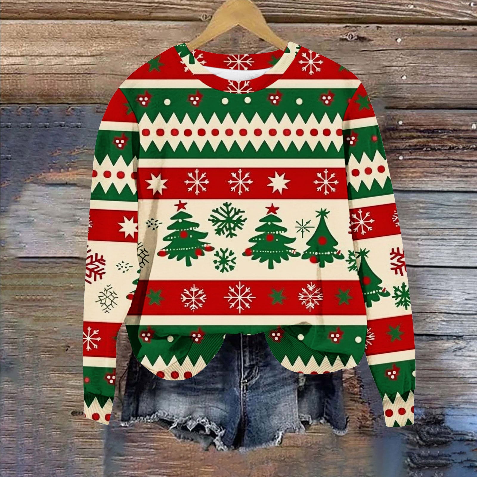 BVOFAR Ugly Christmas Sweatshirts for Women Xmas Tree Print Pullovers