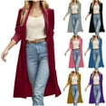 thumbnail image 1 of BVOFAR Velvet Long Cardigan for Women Lapel Collar Open Front Cardigans Long Sleeve Dressy Coats Fall Lightweight Outwear, 1 of 7