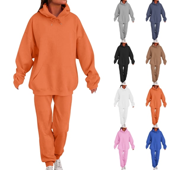 BVOFAR Women 2 Piece Outfit Oversized Long Sleeve Hoodies & Casual Wide Leg Baggy Sweatpants Solid Color Lounge Sweatsuit Matching Sweat Sets