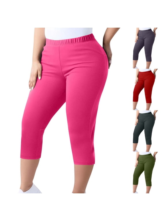 Women Capri Pants Plus Size Knee Length Cropped Leggings Stretchy Elastic Waist Pull On Capris Casual Summer Crop Trousers Army Green M