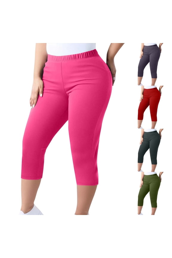 Women Capri Pants Plus Size Knee Length Cropped Leggings Stretchy Elastic Waist Pull On Capris Casual Summer Crop Trousers Army Green M