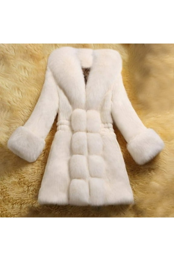 Women Faux Fur Coat Fuzzy Fur Collar Hooded Long Jackets Fluffy Plus Size Winter Warm Parka Plush Overcoats