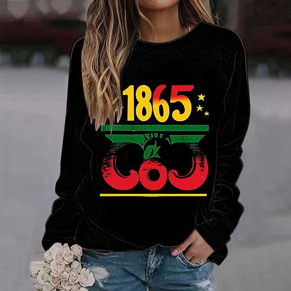 BVOFAR Women's Black History Month Tops Celebrate Freedom Shirts Casual Long Sleeve Crew Neck T-Shirts Pride Gift Tees