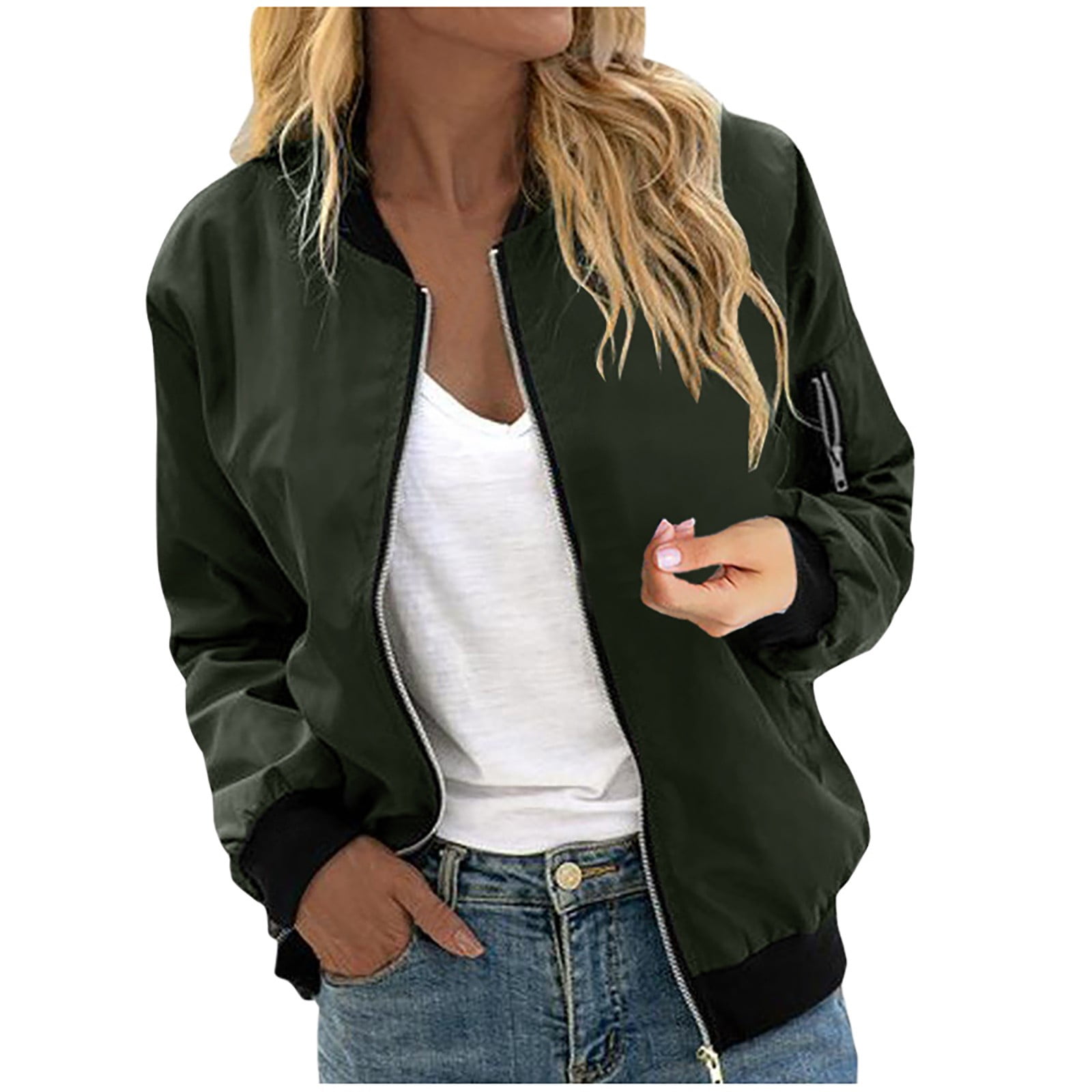 Women Bomber Jacket Long Sleeve Single breasted Lettler Embroidery Baseball Coat Fall Winter Streetwear Walmart