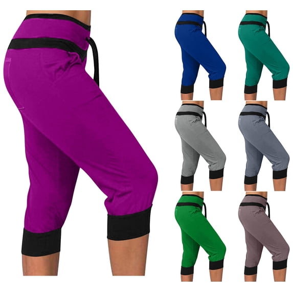 BVOFAR Women's Capri Joggers with Pockets Loose Fit High Waisted Drawstring Crop Sweatpants Stretch Soft Yoga Lounge Trousers Hot Pink M