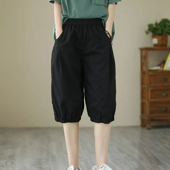 BVOFAR Women's Capri Pants Plus Size High Waist Capri Shorts Petite Wide Leg Drawstring Skimmer Pants Beach Solid Color Stretch Capris Womens Summer Pants