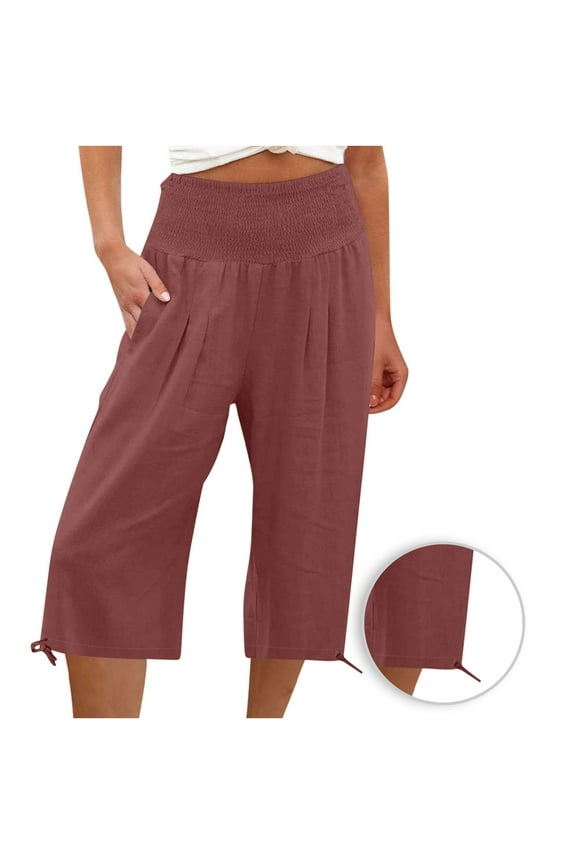 Women's Capri Pants Summer High Waist Capri Shorts Petite Wide Leg Cotton Skimmer Capris Lounge Print Lightweight Capris Summer Capris for Women