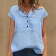 thumbnail image 1 of BVOFAR Women's Cotton Linen Blouses Short Sleeve Button Down Shirts V Neck Casual Loose Fit Tunics Summer Solid Color Tops 2025, 1 of 5