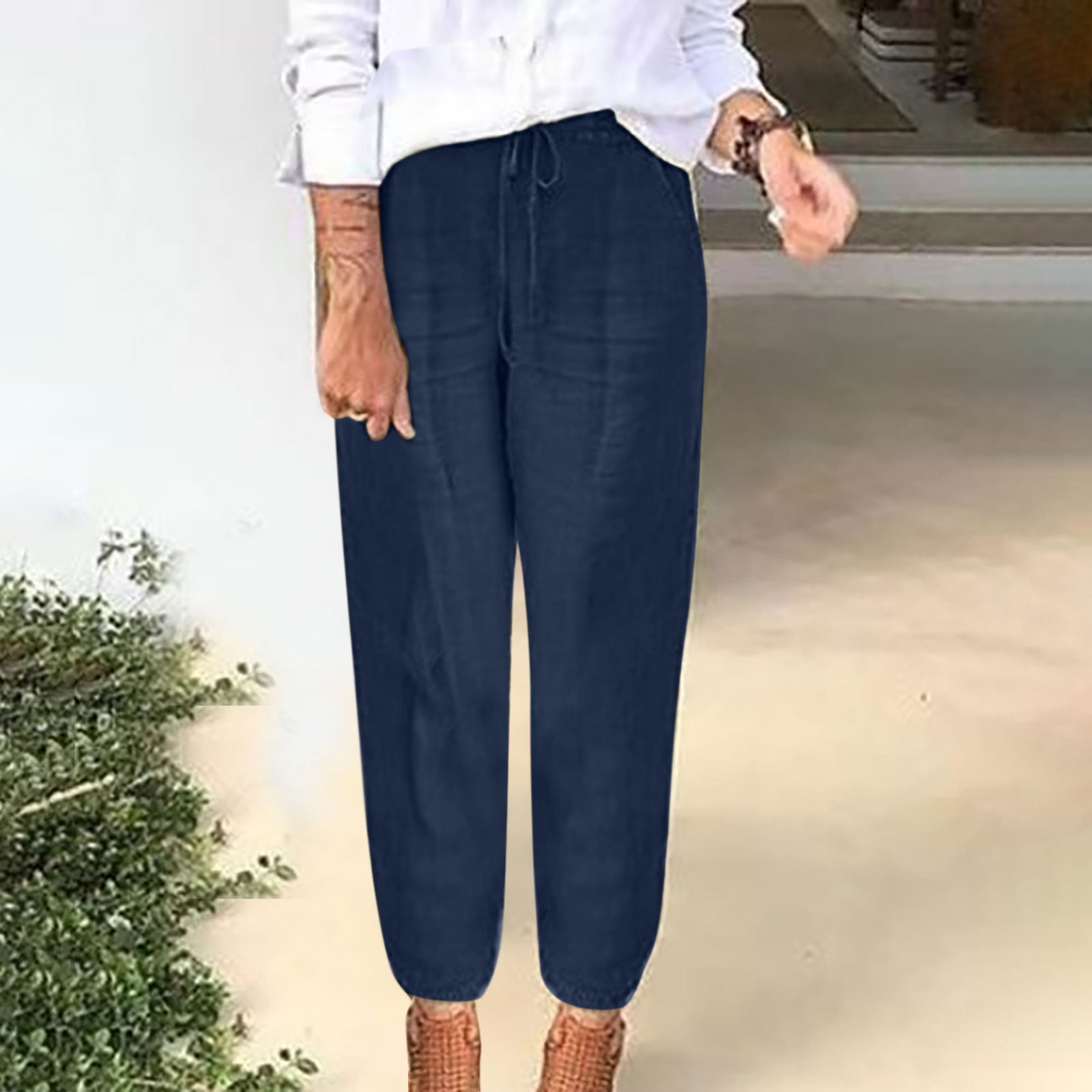 Women’s Breathable Linen-Cotton Pants with Elastic Waistband