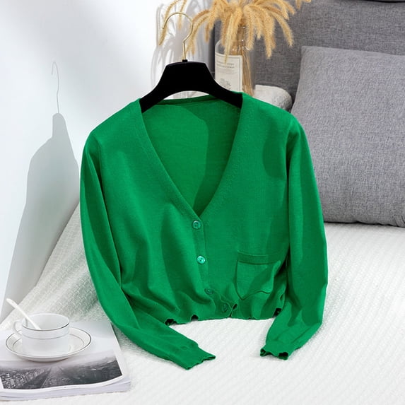 BVOFAR Women's Cropped Cardigan Sweaters Soft V Neck Knitted Cardigans Lightweight Long Sleeve Button Down Coats Fall Travel Outwear