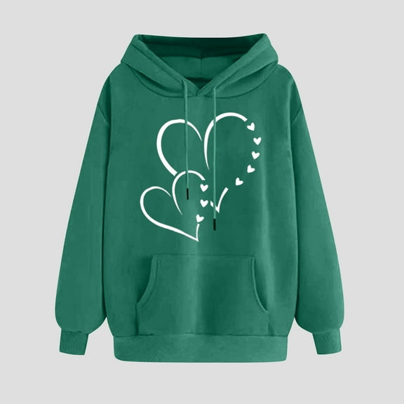 BVOFAR Women's Cute Heart Print Hooded Sweatshirts Fall Fleece Hoodies Casual Long Sleeve Pullovers Drawstring Tops with Pockets