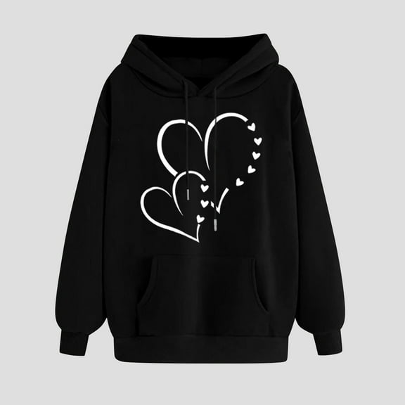 BVOFAR Women's Cute Heart Print Hooded Sweatshirts Fall Fleece Hoodies Casual Long Sleeve Pullovers Drawstring Tops with Pockets