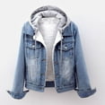 thumbnail image 1 of BVOFAR Women's Fall Winter Thick Padded Denim Jacket Long Sleeve Slim Fit Hooded Jackets with Pockets Trendy Button Down Drawstring Cropped Shackets, 1 of 5
