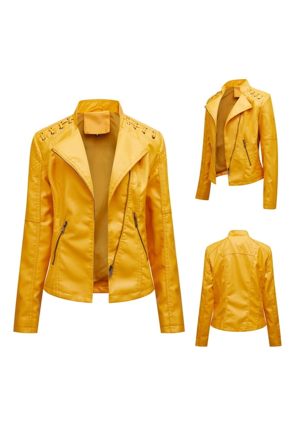 Women's Faux Leather Jackets Long Sleeve Full Zip Cropped Jacket Slim Moto Biker Boyfriend Coats Y2k Vintage Coat