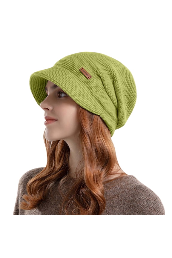 Women's Fleece Lined Knitted Hats with Visor Brim, Winter Warm Beanie Slouchy Thick Newsboy Caps for Cold Weather
