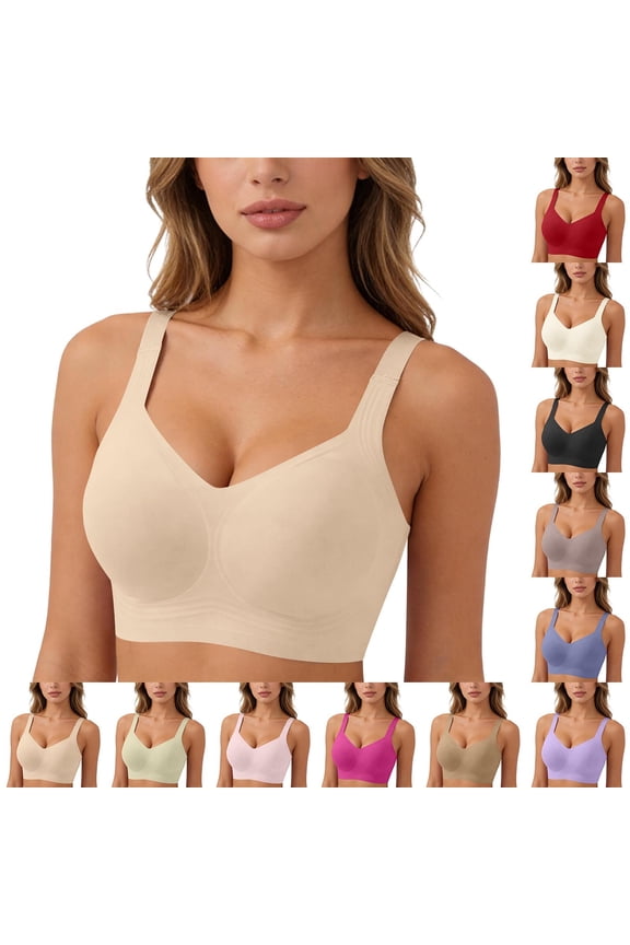 Women's Jelly Bras with Side Support Seamless Push Up Bra No Underwire Beauty Back Smoothing T Shirt Bra for Everyday Sleep Hot Pink L
