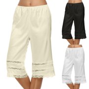 BVOFAR Women's Lace Trim Culotte Slip Snip-it Pettipants Split Skirt Bloomers Lingerie Satin Sleep Pant Black M