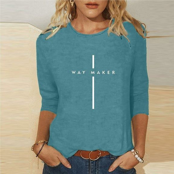 BVOFAR Women's Letter Print Christian Shirts Casual Crew Neck 3/4 Sleeve Tops Holiday Gifts Blessed T-Shirts
