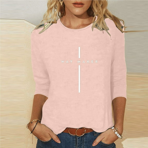 BVOFAR Women's Letter Print Christian Shirts Casual Crew Neck 3/4 Sleeve Tops Holiday Gifts Blessed T-Shirts
