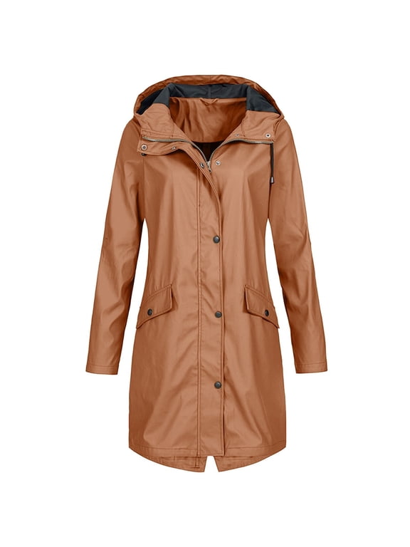 Women's Long Trench Coats Windbreaker Long Sleeve Hooded Jackets Zip Up Waterproof Rain Coats Outdoor Travel Outwear