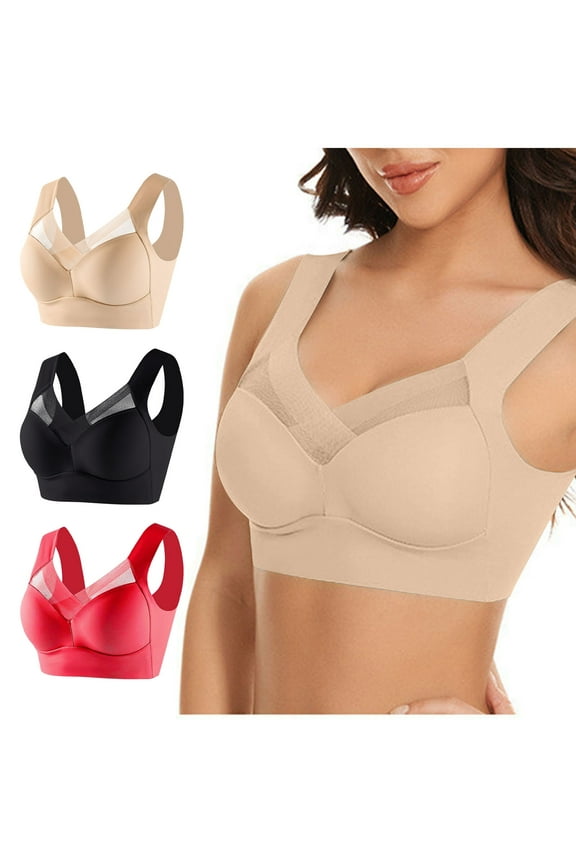 Women's No Underwire Seamless Bras 2025 Padded Push Up Bra Plus Size Mesh Bras Soft Comfy Bra 3 Pack