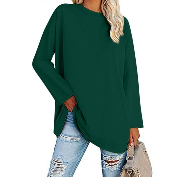 BVOFAR Women's Oversized Casual Shirts 2025 Round Neck Long Sleeve Baggy Tees Solid Color Cozy Tunic Tops