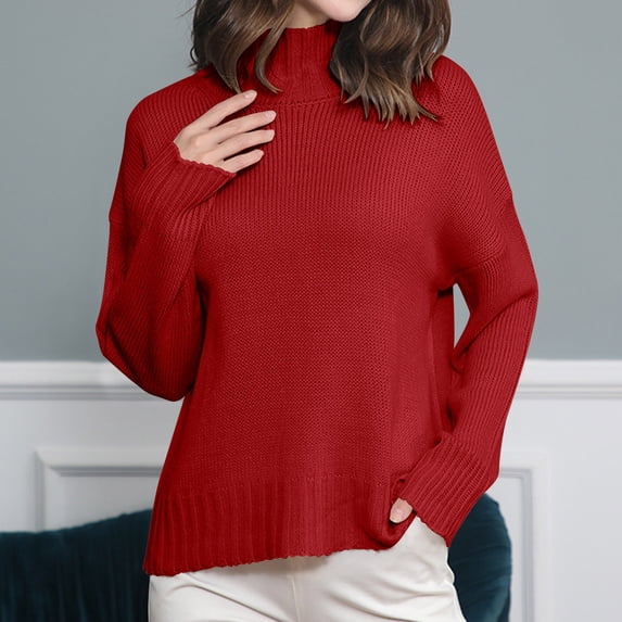 BVOFAR Women's Oversized Sweaters Cozy Mock Neck Long Batwing Sleeve Tops Knitted Basic Color Pullover Fall Winter Travel Jumpers