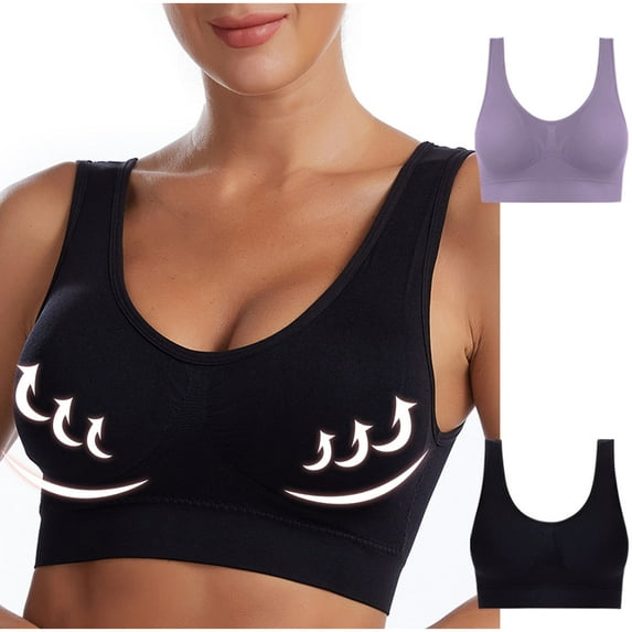 BVOFAR Women's Plus Size Comfort Seamless Bras with Removable Pads Yoga Sports Bras Wireless Full Coverage Push Up Bra 2 Pcs