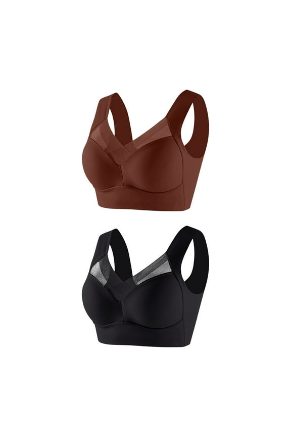 Women's Plus Size Comfortable Full Coverage Bra 2025 Wireless Push Up Gather Bras New Posture Correcting Bra 2 Pcs