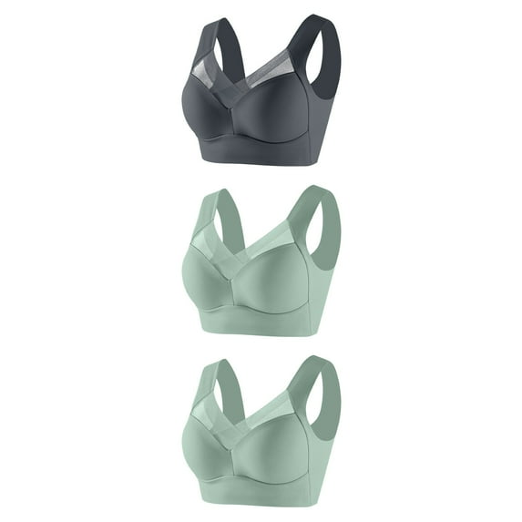 BVOFAR Women's Plus Size Posture Correcting Bra 2025 Wireless Everyday Gather Bras Push Up Breathable Comfort Bra 3 Pcs