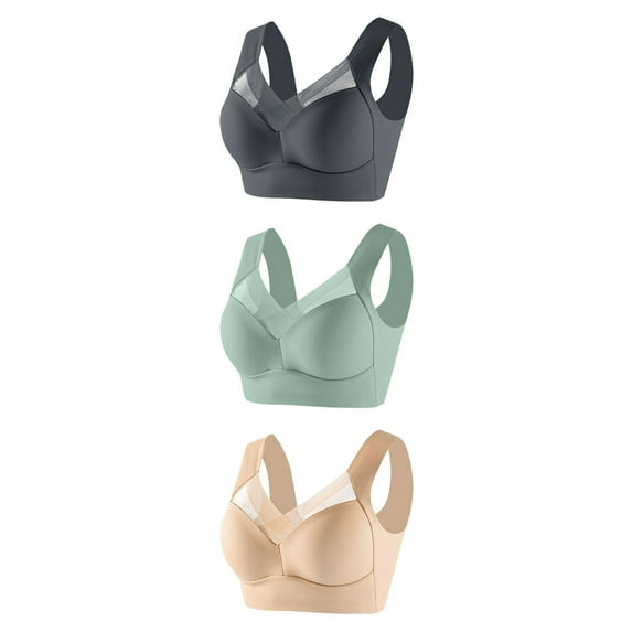 BVOFAR Women's Plus Size Posture Correcting Bra 2025 Wireless Everyday Gather Bras Push Up Breathable Comfort Bra 3 Pcs