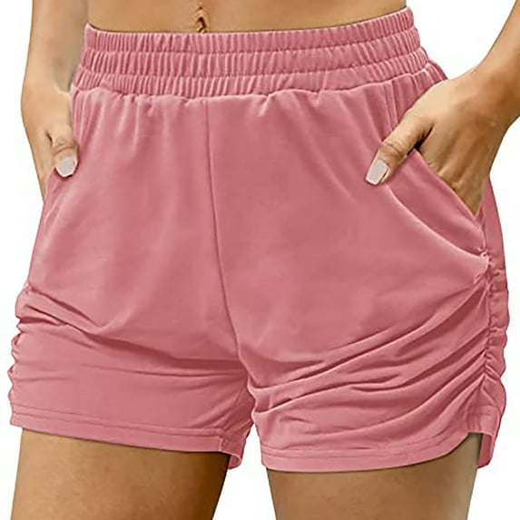BVOFAR Women's Plus Size Solid Color Shorts Summer Casual Elastic High Waist Shorts Trendy Running Comfy Shorts with Pockets