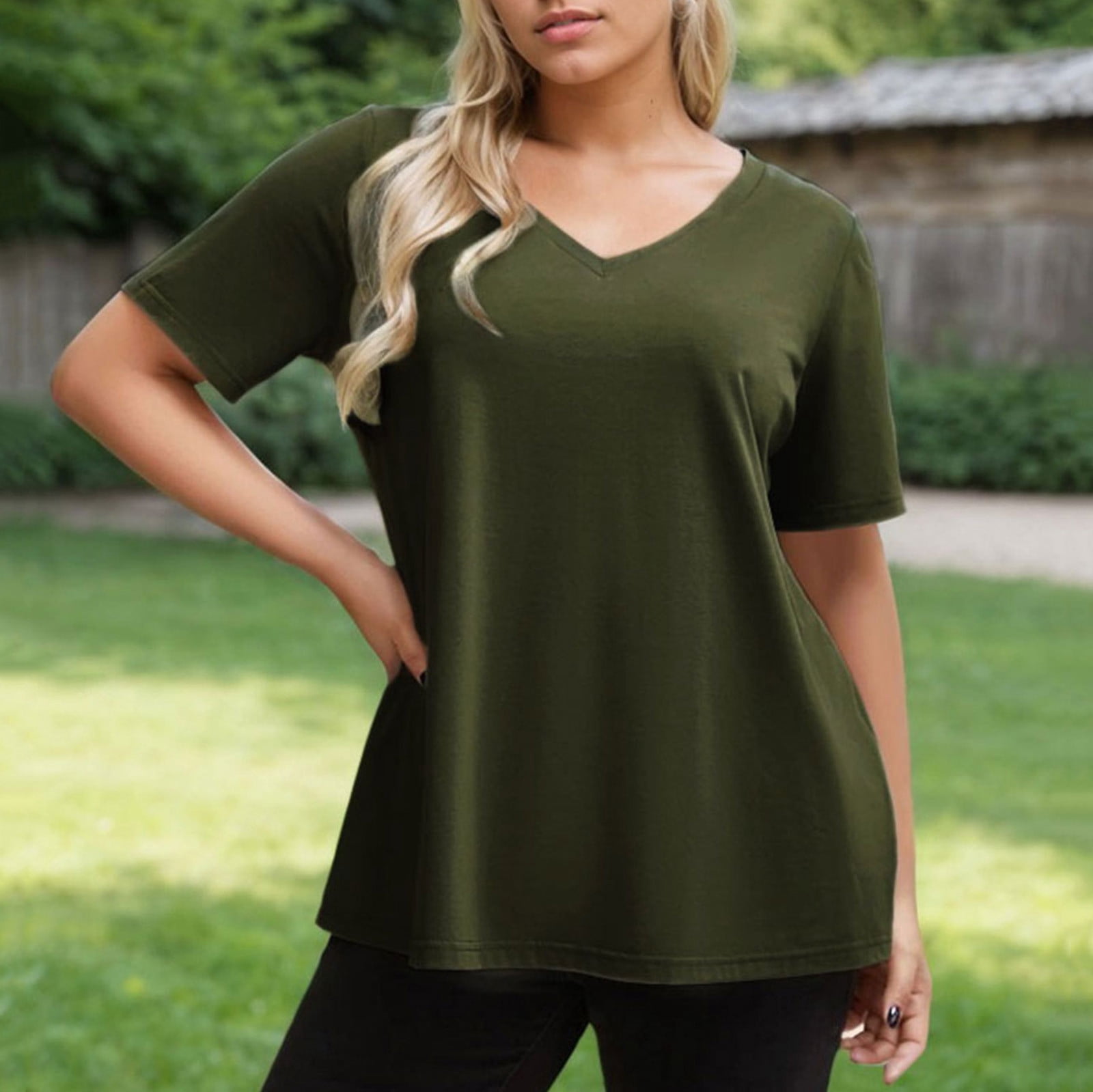 BVOFAR Women's Plus Size Tops Short Sleeve V Neck Shirts Summer Casual ...