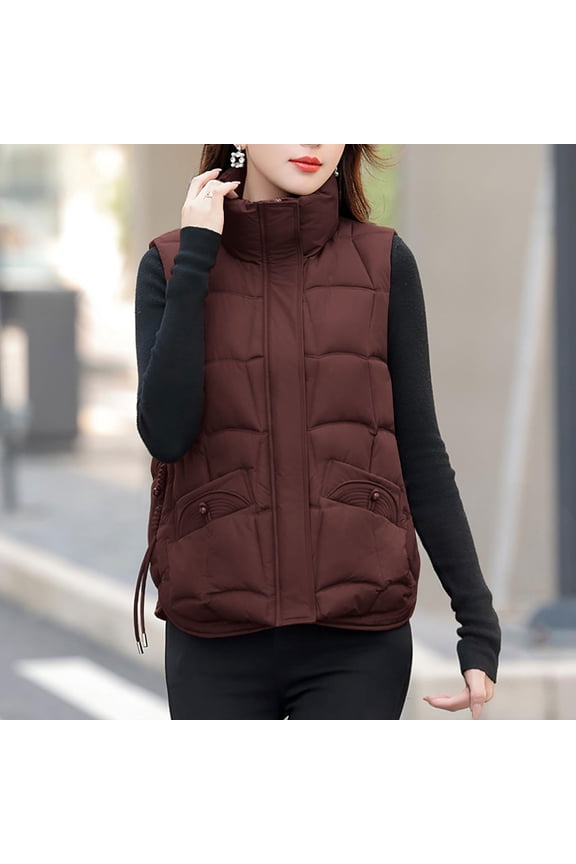 Women's Puffer Vest Jackets Lightweight Zip Up Stand Collar Coats Winter Thick Sleeveless Vests Outdoor Warm Outwear