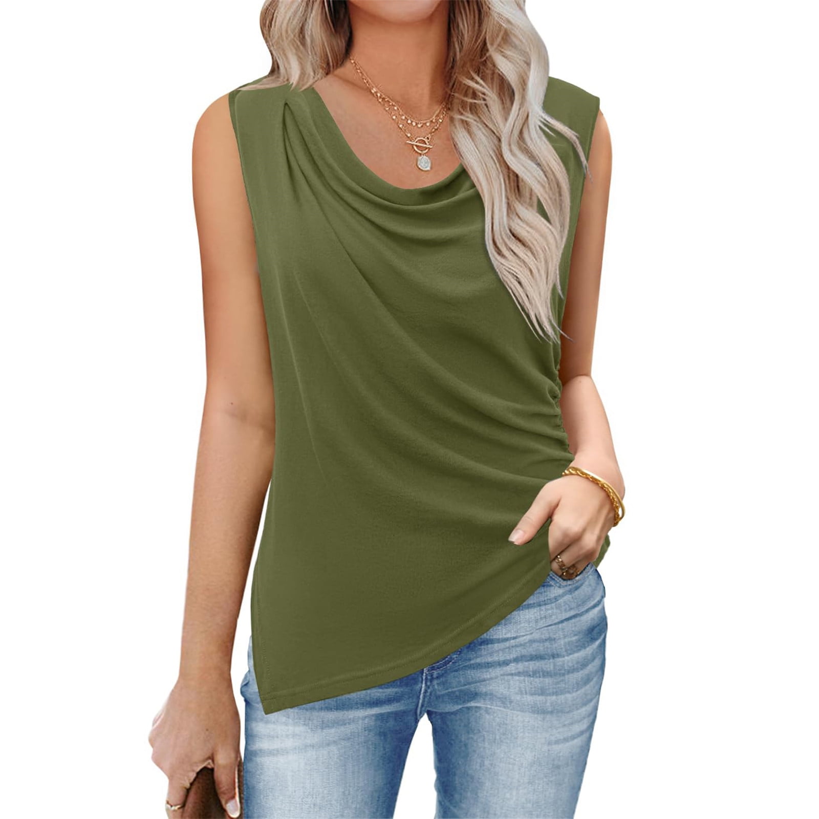 BVOFAR Women's Ruched Round Neck Tank Tops Casual Sleeveless Camisole ...