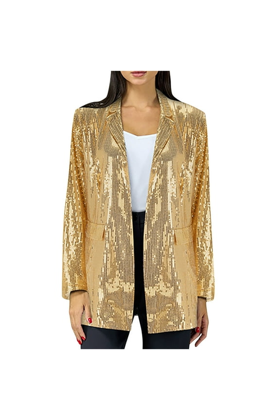 Women's Sequin Blazer Sparkly Open Front Cardigan Jackets Nitch Lapel Long Sleeve Blazers Evening Party Shiny Coats