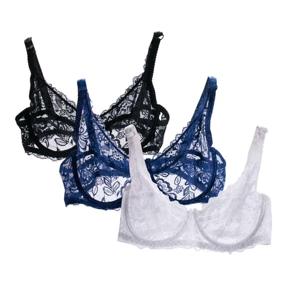 BVOFAR Women's Sheer Floral Lace Bras 3 Pcs Soft Comfy Push Up Bra Breathable Mesh Everyday Bras 2025