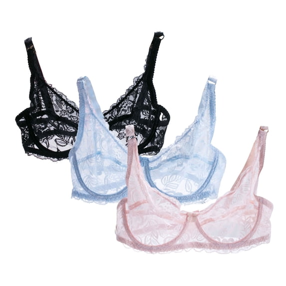 BVOFAR Women's Sheer Floral Lace Bras 3 Pcs Soft Comfy Push Up Bra Breathable Mesh Everyday Bras 2025