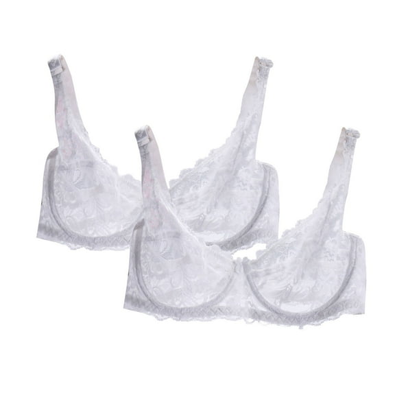 BVOFAR Women's Sheer Lace Bras Floral Thin Bralettes Full Coverage Mesh Bra Soft Comfy Everyday Bras 2 Pcs